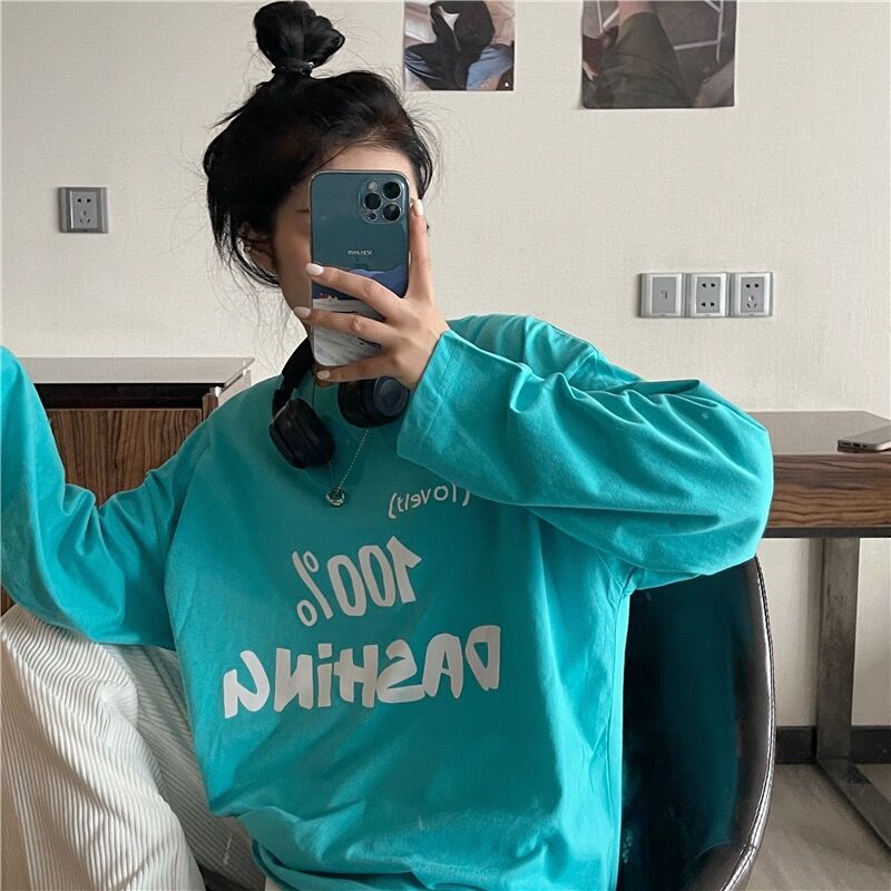 Real photo 2021 new printing letter loose autumn winter thin long sleeve sweater women's cover