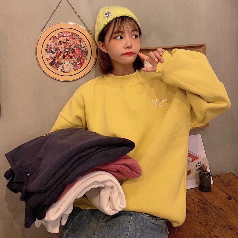 Real shot Plush thickened high collar letter sweater woman