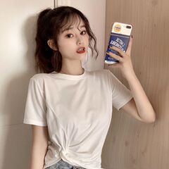 Real shot net red short sleeve T-shirt women's loose open navel top