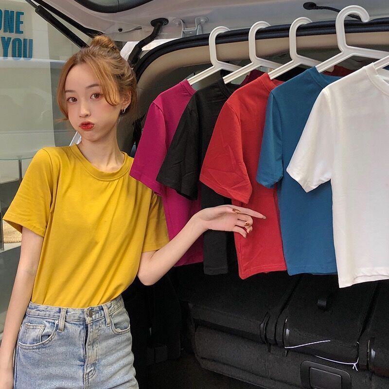 Real shot 6-color solid short T-shirt