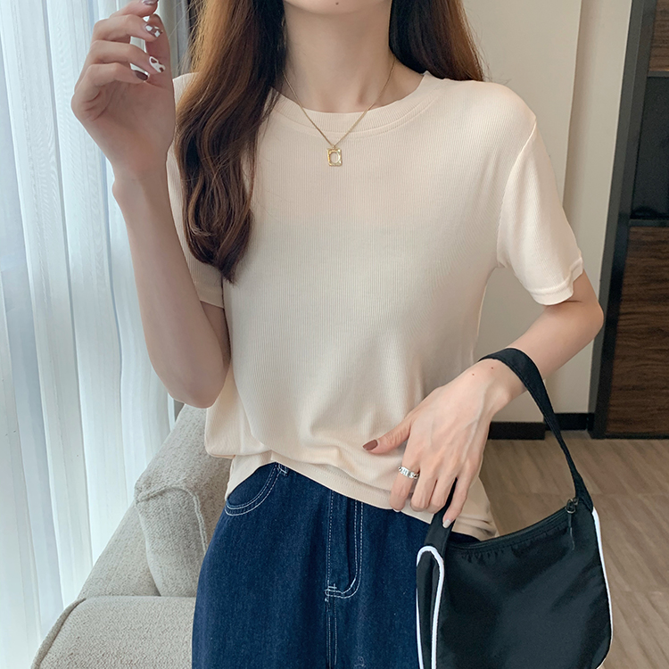 Real shot 2021 summer new solid color loose ins short sleeve T-shirt girl