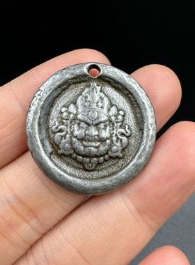 藏式云铁黄财神牌挂件吊坠西藏特色随身迷你椭圆佛像配饰牌子吊坠