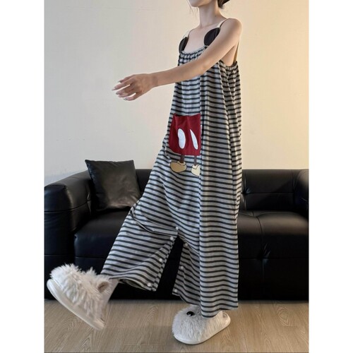 沐染家 韩系可爱卡通连体睡衣女夏款宽松慵懒舒适家居服一体式夏