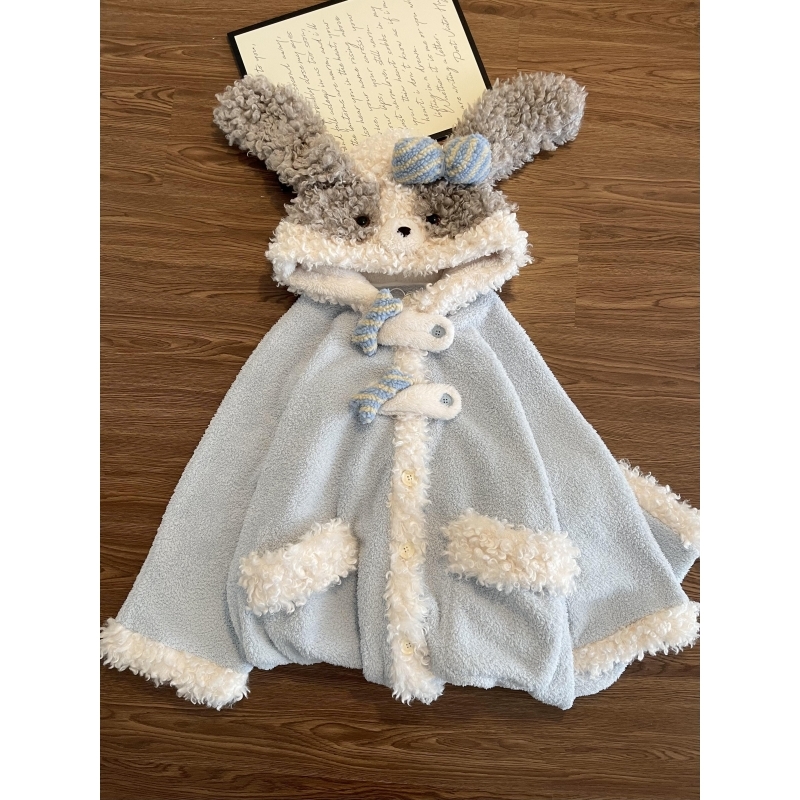 毛绒可爱小狗连帽珊瑚绒睡袍冬季女款2025新款加绒加厚家居服睡衣