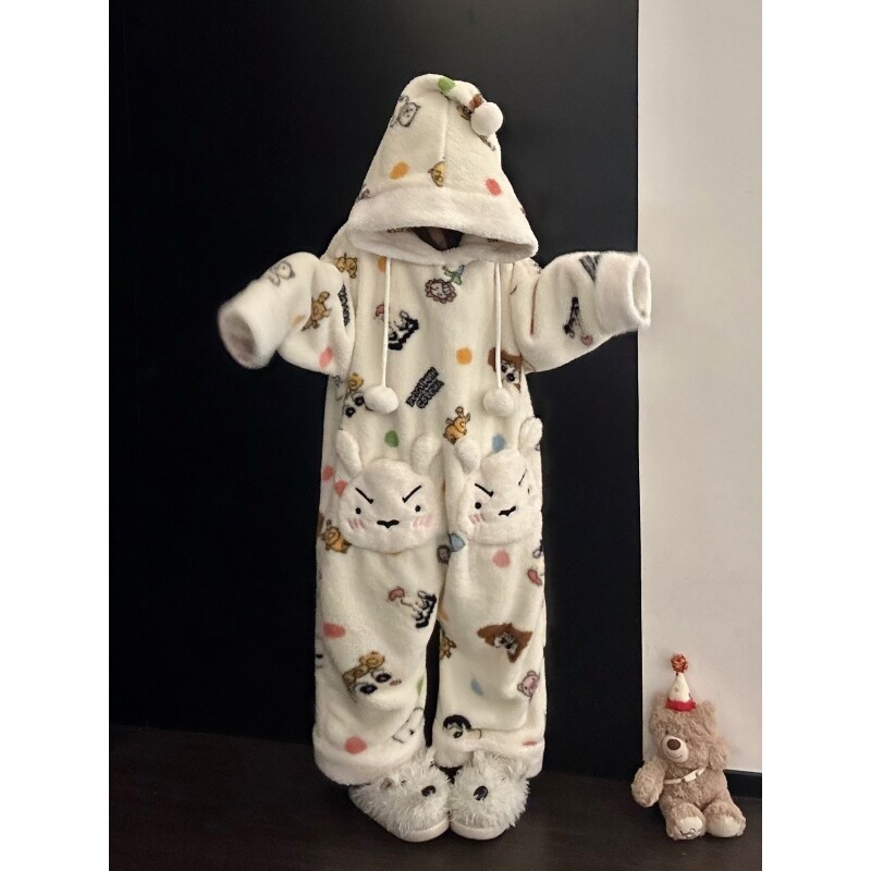 【蜡笔小新】大码连体珊瑚绒睡衣