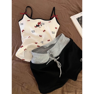 背心短裤 新款 家居服两件套 可爱米奇蝴蝶结吊带睡衣女夏款 沐染家