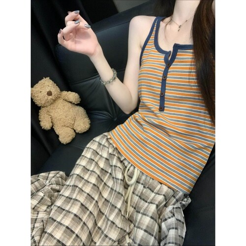 沐染家ins简约条纹吊带睡衣女夏