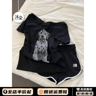 简约休闲短裤 少女可爱小狗印花T恤睡衣女夏款 家居服可外穿两件套