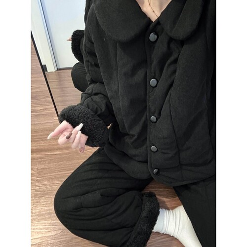 ins简约纯色加厚三层夹棉睡衣女