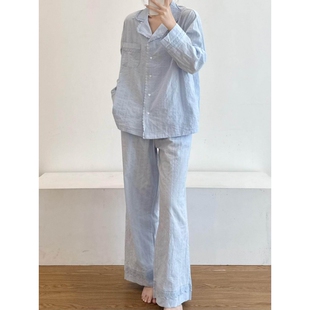 宽松慵懒家居服休闲套装 新款 睡衣女春秋款 温柔系简约纯色花边长袖