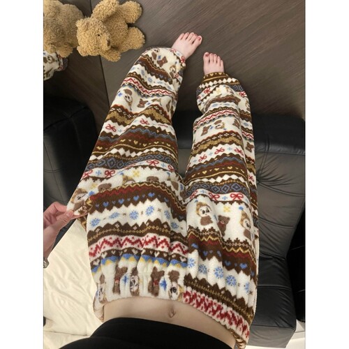沐染家费尔岛卡通珊瑚绒睡裤女