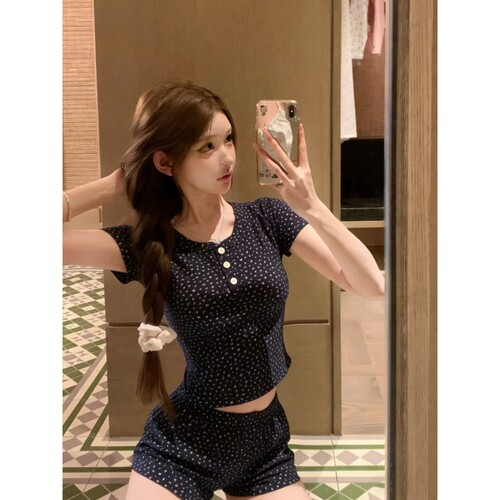 沐染家少女甜美小碎花睡衣女夏