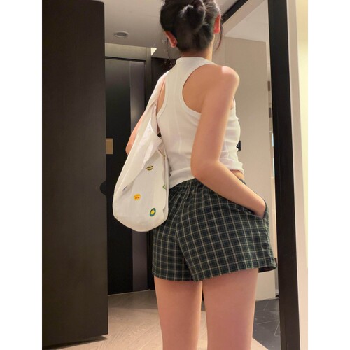 沐染家韩系复古格纹短裤睡裤女