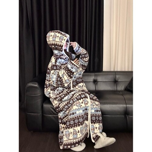 沐染家 少女可爱卡通印花珊瑚绒睡袍女冬季加厚法兰绒家居服睡衣