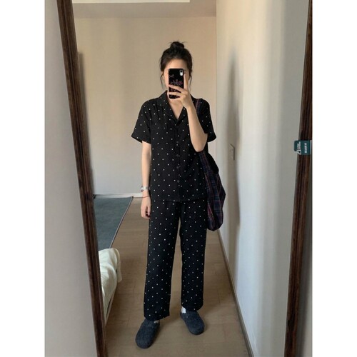 沐染家韩系简约波点纯棉睡衣女