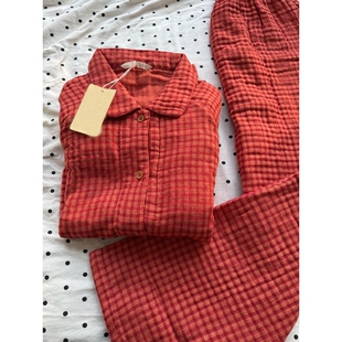 新年喜庆红色格子睡衣女春秋款2026年新款亲肤纯棉家居服大码套装