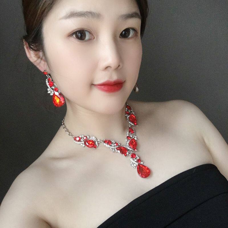 蓝色项链欧美风百搭首饰套装