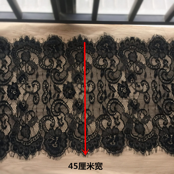 45厘米黑色白色睫毛蕾丝刺绣镂空蕾丝花边裙子下摆辅料布料包邮