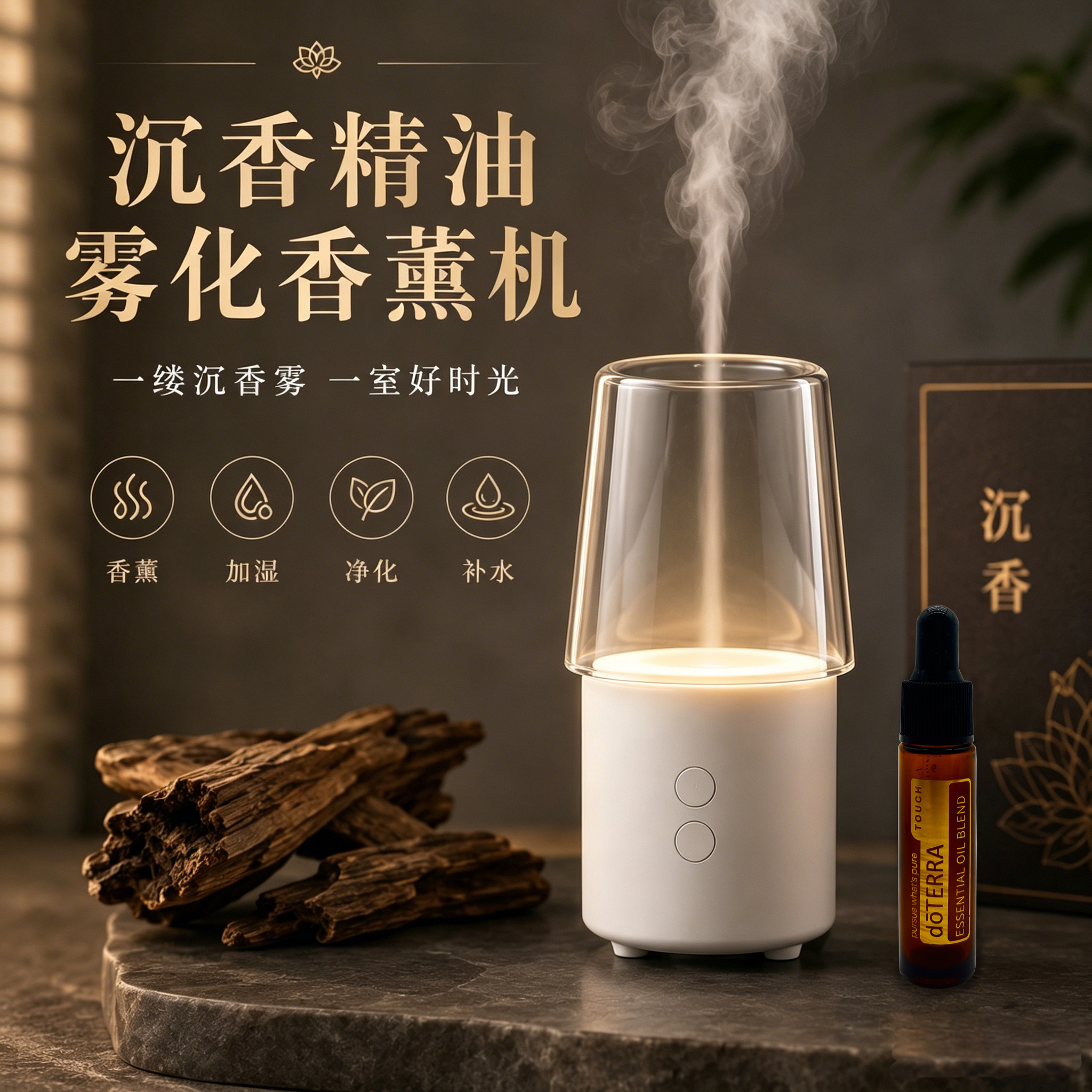 沉香香薰机家用加湿香薰净化补水卧室客厅香氛机雾化木质扩香滋润