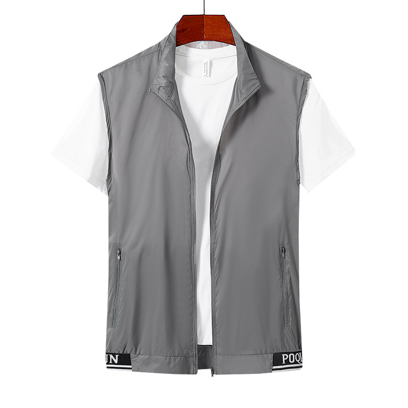 夏季冰丝马甲男士超轻薄无袖防晒皮肤衣速干背心运动马夹坎肩外套