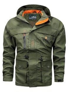 防水耐磨战术外套男士青年中长款冲锋衣2025秋季新款多袋军绿夹克