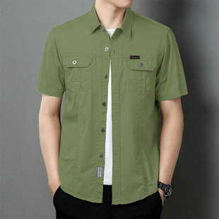 多口袋短袖 衬衫 纯棉衬衫 男士 潮 半袖 工装 休闲薄款 夏季 中青年大码