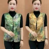 妈妈无袖 中式 新款 复古印花坎肩背心盘扣女装 上衣 国风气质马甲时尚