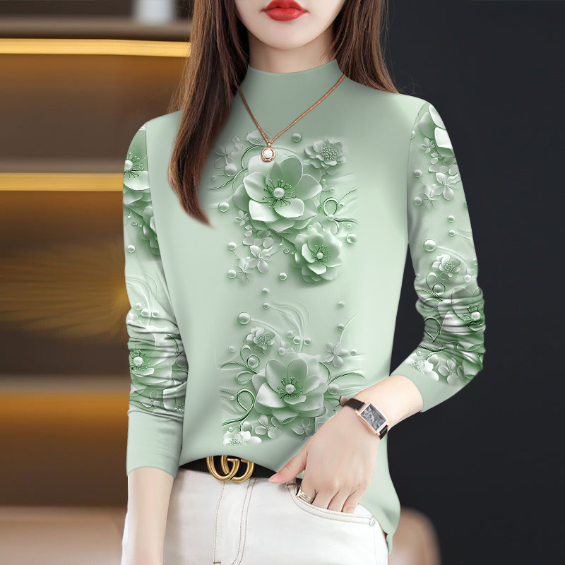 秋冬季新款时尚半高领百搭保暖德绒上衣女长袖t恤显瘦遮肚打底衫