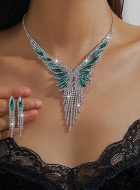 欧美新娘饰品项链耳环首饰套装宴会礼服套链时尚百搭气质配饰批发