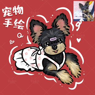 约稿头像动漫照片卡通猫咪狗狗兔子仓鼠板绘 宠物手绘 精致Q版
