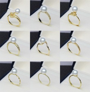 精诚艺s925纯银珍珠戒指空托镀K金色珠宝指环配件diy玛瑙朱砂戒指