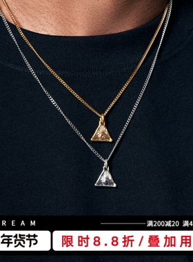 KREAM 925银三角全知之眼吊坠男嘻哈女项链欧美潮流锁骨毛衣链