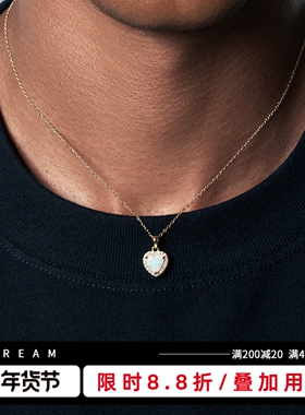 KREAM 925银镀金欧泊元素爱心项链男嘻哈女锁骨链时尚