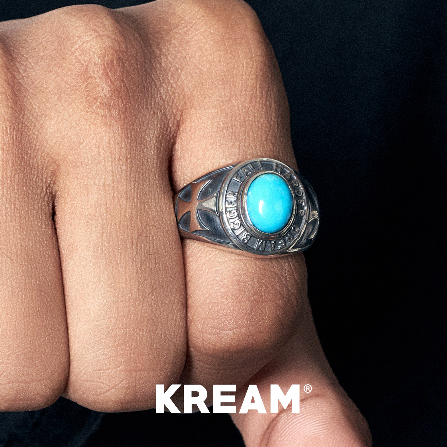 KREAM 原创 925纯银复古绿松十字戒指男开口指环欧美潮流嘻哈个性