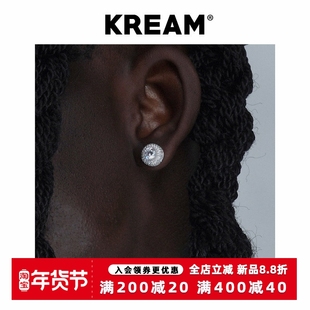 KREAM S925纯银 超闪群镶满钻锆石耳钉设计感小众男嘻哈女同款