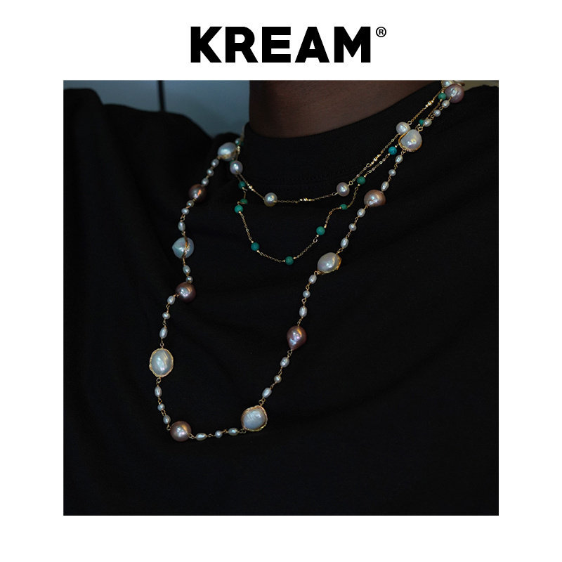 KREAM 原创 14K包金长款天然巴洛克异形珍珠项链男嘻哈女同款