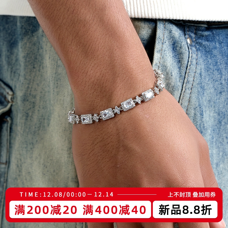 KREAM 长方钻手链男女同款公主切嘻哈情侣饰品欧美