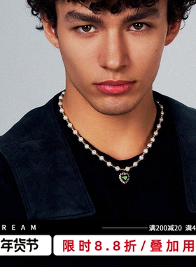 KREAM 贝珠彩钻爱心项链男嘻哈女潮流百搭欧美饰品