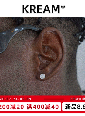 KREAM 10K真金gold claw Zircon Earrings 纯金钻石耳钉男女 锆石