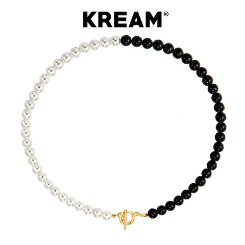 KREAMOT扣黑玛瑙白贝珠项链