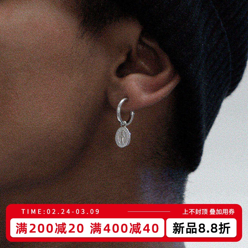 KREAM S925 原创设计纯银设计耳圈坠男嘻哈女同款耳钉