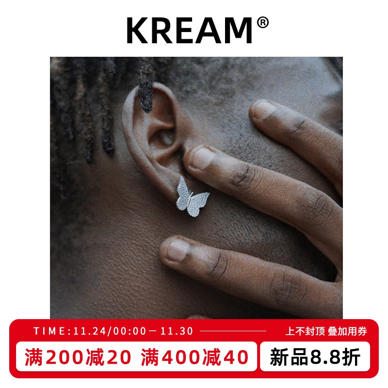 满钻蝴蝶嘻哈风ins耳钉男女同款