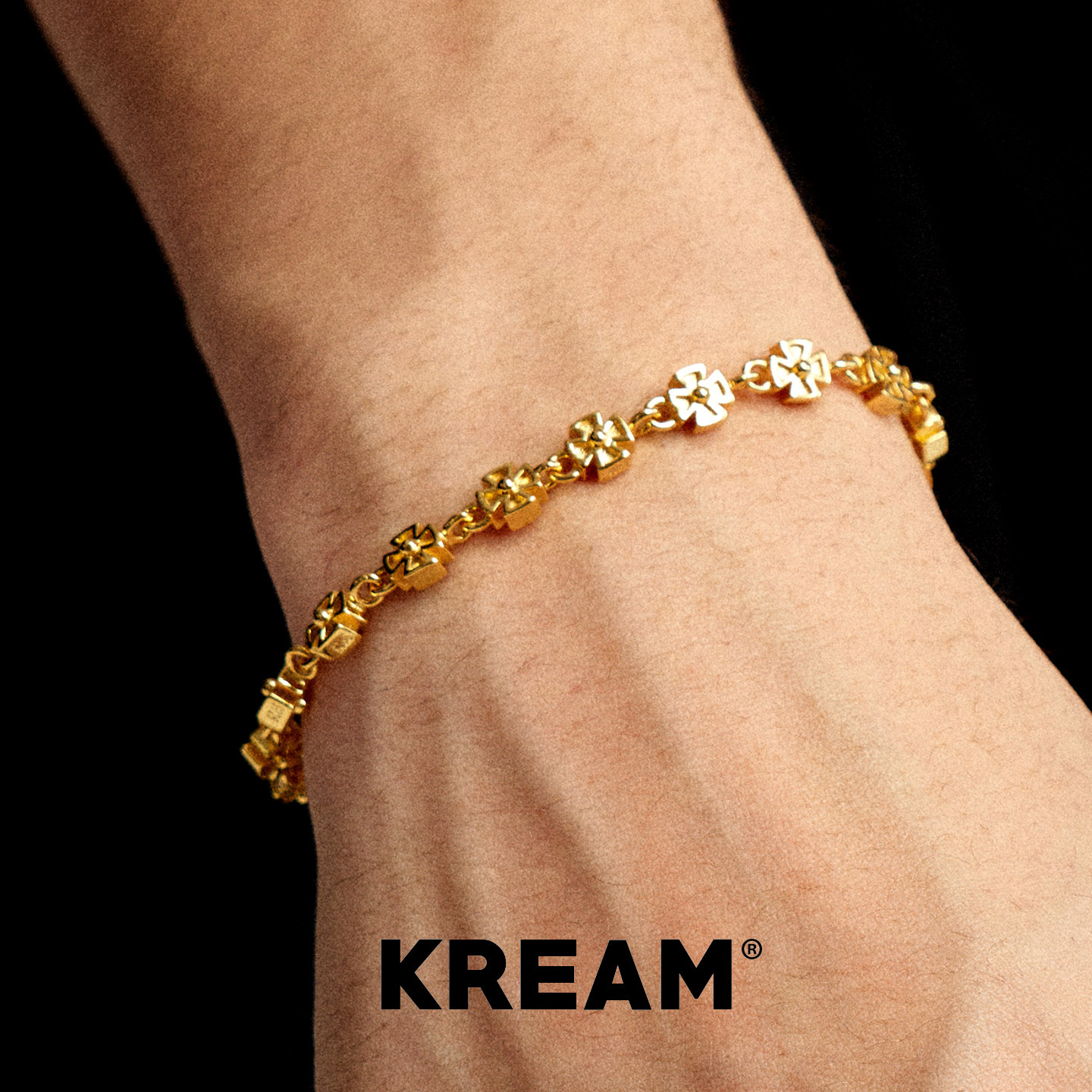 KREAM 925银镀金十字手链男欧美潮流女嘻哈高级轻奢百搭手饰情侣