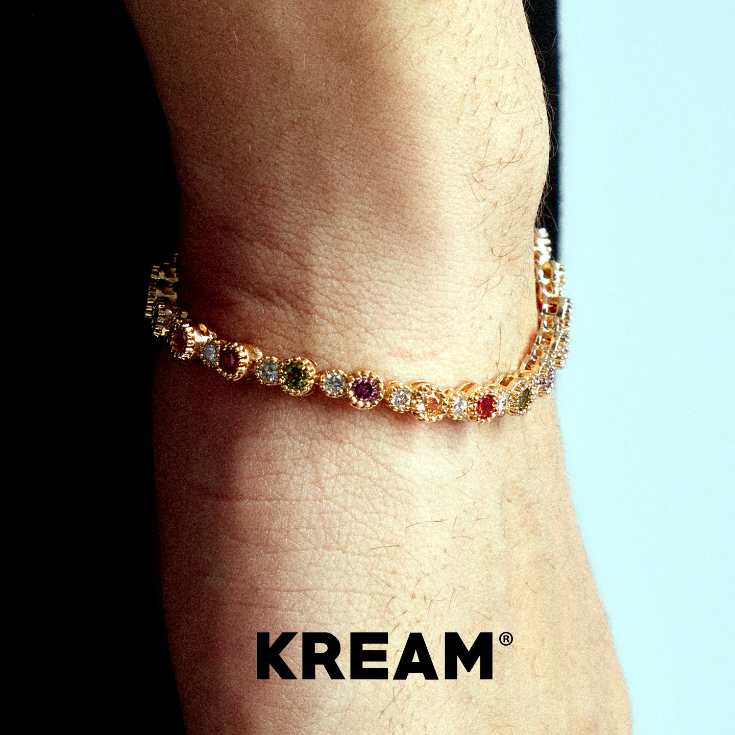 KREAM 玫瑰金彩钻网球手链男嘻哈女欧美潮流情侣百搭手饰