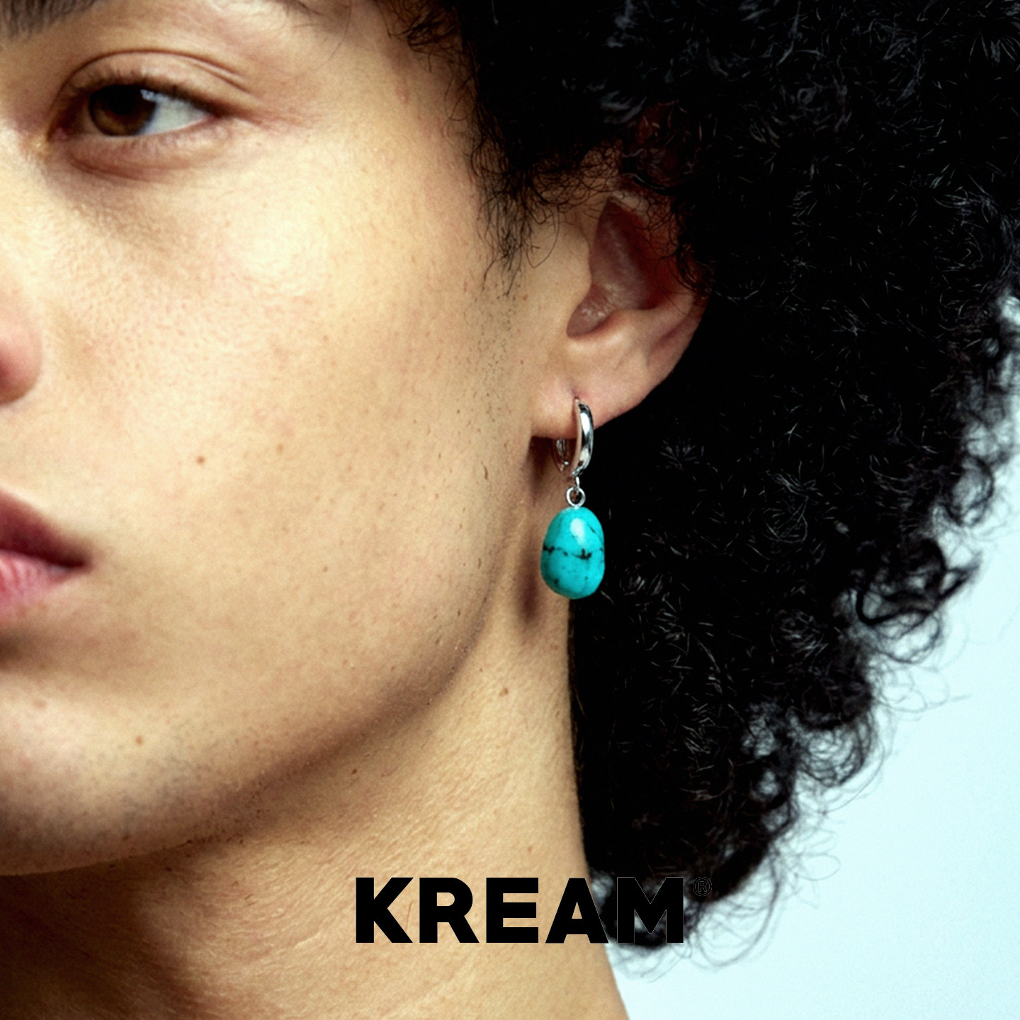 KREAM 纯银绿松石耳环男异形耳坠女欧美潮流耳圈小众设计耳扣