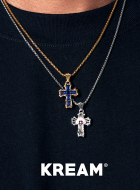 KREAM 925银蓝方钻双面十字吊坠男嘻哈女欧美潮流项链百搭轻奢