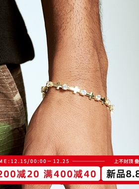 KREAM 金色锆石十字手链男嘻哈女同款情侣手饰 bracelet