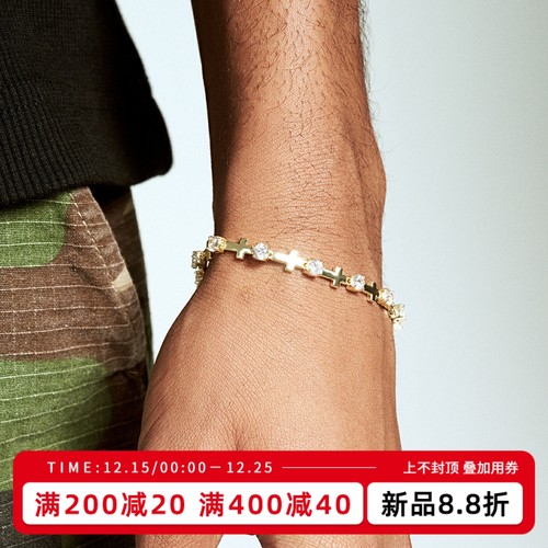 KREAM 金色锆石十字手链男嘻哈女同款情侣手饰 bracelet
