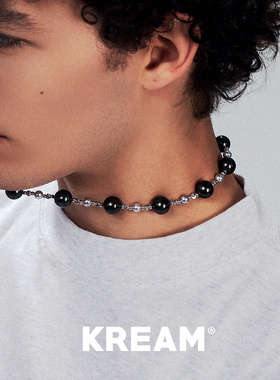 KREAM 黑贝珠间银珠项链男嘻哈女同款欧美饰品