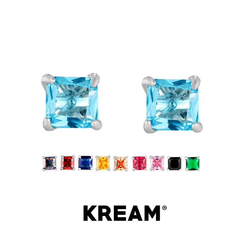 KREAM 10色彩方钻耳钉男嘻哈女同款情侣耳饰